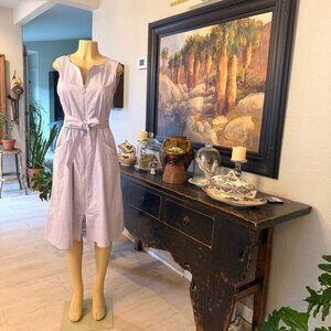 LAFAYETTE 148 Lavender Summer Dress sleeveless full zip front pockets waist tie